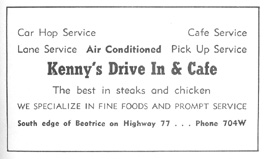 Kenny's Drive in & Cafe ad