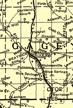 NEGenWeb Railway Map of Gage County