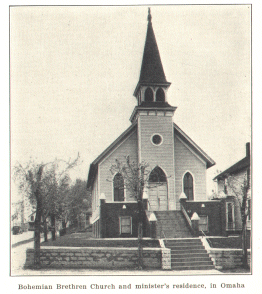 Bohemian Brethren Church and minister's residence, in Omaha