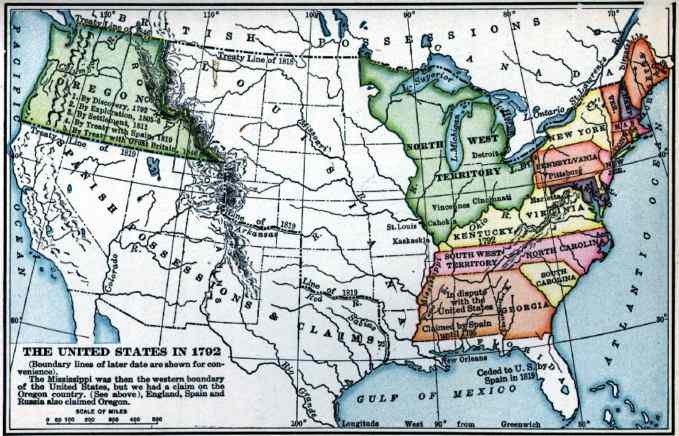 Map: U. S. A. in 1792