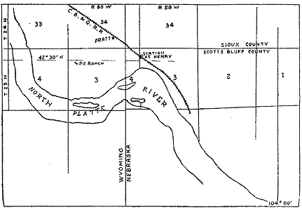 Map of North Platte River at WY-NE line