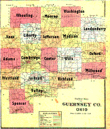county map of ohio. Township Map of Guernsey