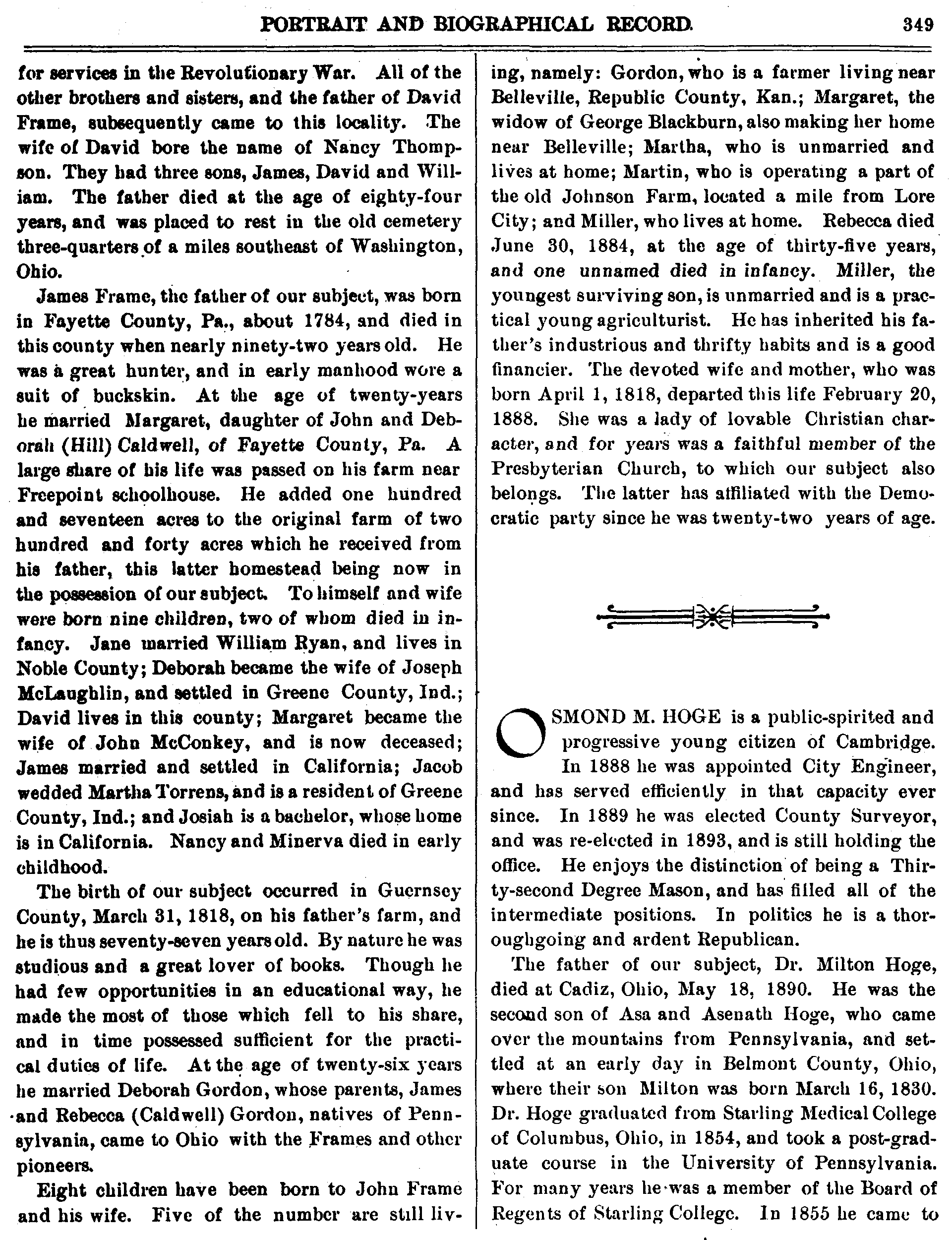 Portrait and Biographical Record of Guernsey County Ohio, p. 349