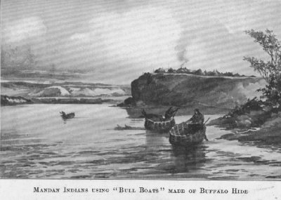 Mandan Indians using Bull Boats