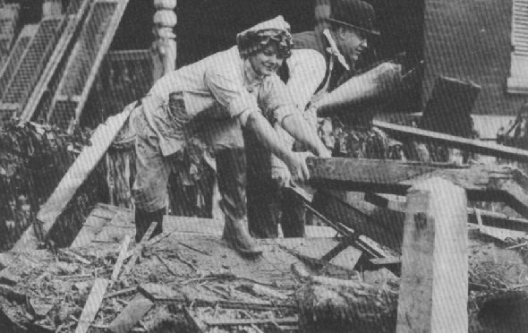 Clearing the wreckage.
